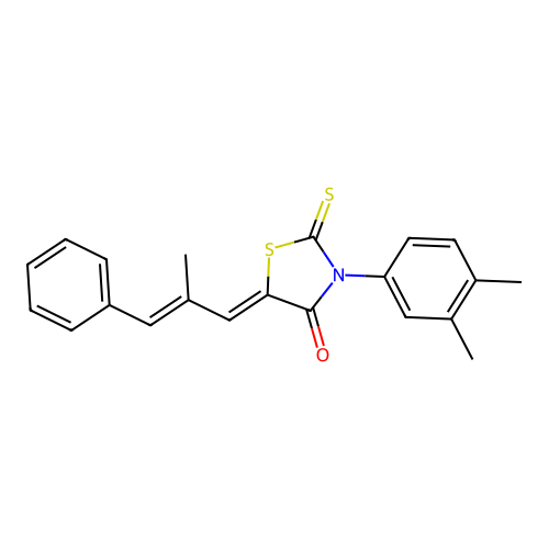 (Z)-3-(3,4-dimethylphenyl)-5-((E)-2-methyl-3-phenylallylidene)-2-thioxothiazolidin-4-one structure
