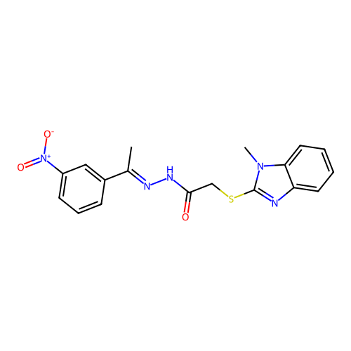 2-[(1-methyl-1H-benzimidazol-2-yl)sulfanyl]-N'-[(1E)-1-(3-nitrophenyl)ethylidene]acetohydrazide structure
