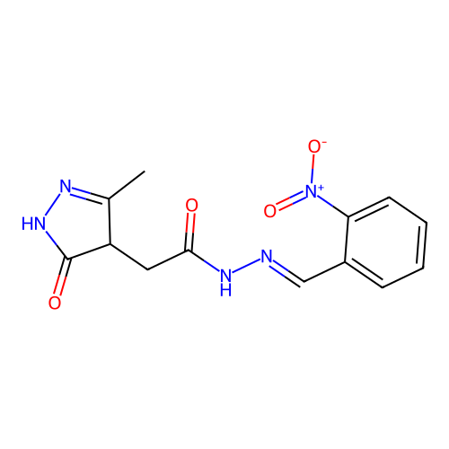 2-(3-hydroxy-5-methyl-4H-pyrazol-4-yl)-N'-[(E)-(2-nitrophenyl)methylidene]acetohydrazide structure