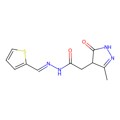 2-(3-METHYL-5-OXO-4,5-DIHYDRO-1H-PYRAZOL-4-YL)-N'-[(E)-(THIOPHEN-2-YL)METHYLIDENE]ACETOHYDRAZIDE structure