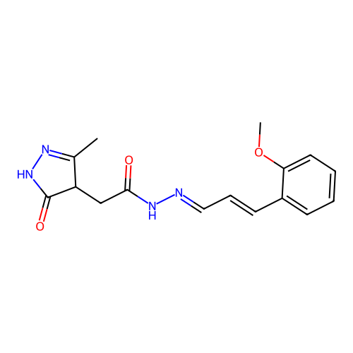 2-(3-hydroxy-5-methyl-4H-pyrazol-4-yl)-N'-[(1E,2E)-3-(2-methoxyphenyl)prop-2-en-1-ylidene]acetohydrazide structure
