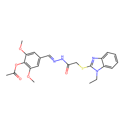 4-[(E)-(2-{[(1-ethyl-1H-benzimidazol-2-yl)sulfanyl]acetyl}hydrazinylidene)methyl]-2,6-dimethoxyphenyl acetate structure