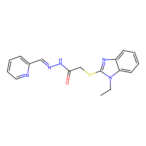2-((1-Ethyl-1H-benzimidazol-2-YL)thio)-N'-(2-pyridinylmethylene)acetohydrazide structure