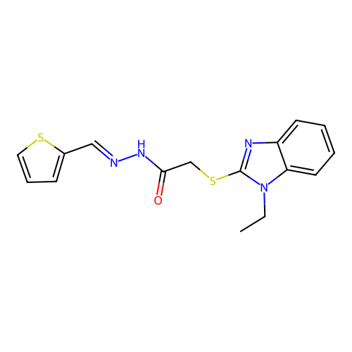2-[(1-ethyl-1H-benzimidazol-2-yl)sulfanyl]-N'-[(E)-thiophen-2-ylmethylidene]acetohydrazide structure