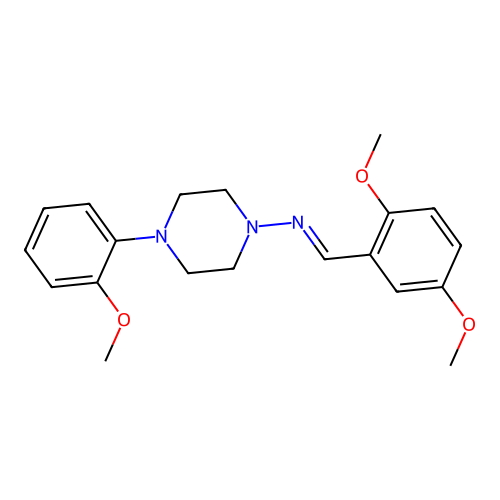 N-[(E)-(2,5-dimethoxyphenyl)methylidene]-4-(2-methoxyphenyl)piperazin-1-amine structure