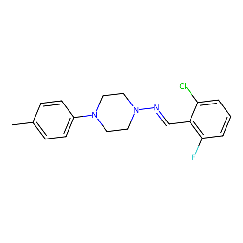N-[(E)-(2-chloro-6-fluorophenyl)methylidene]-4-(4-methylphenyl)piperazin-1-amine structure