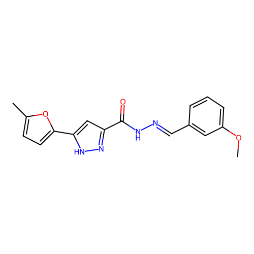 N'-[(E)-(3-methoxyphenyl)methylidene]-3-(5-methylfuran-2-yl)-1H-pyrazole-5-carbohydrazide structure