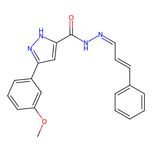 3-(3-methoxyphenyl)-N-[(Z)-[(E)-3-phenylprop-2-enylidene]amino]-1H-pyrazole-5-carboxamide structure