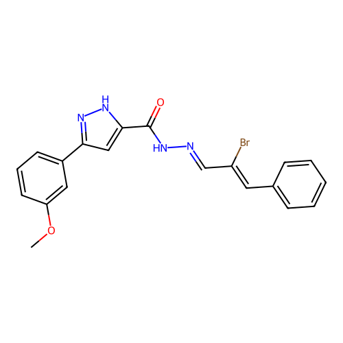 (E)-N'-((Z)-2-bromo-3-phenylallylidene)-3-(3-methoxyphenyl)-1H-pyrazole-5-carbohydrazide structure