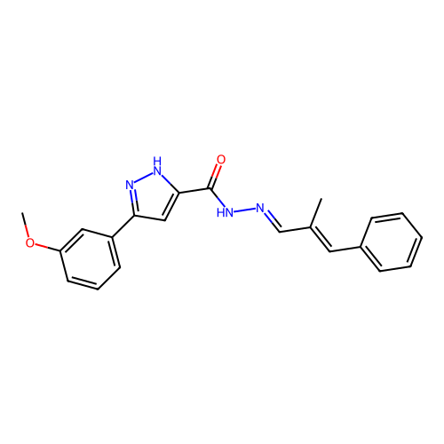 (E)-3-(3-methoxyphenyl)-N'-((E)-2-methyl-3-phenylallylidene)-1H-pyrazole-5-carbohydrazide structure