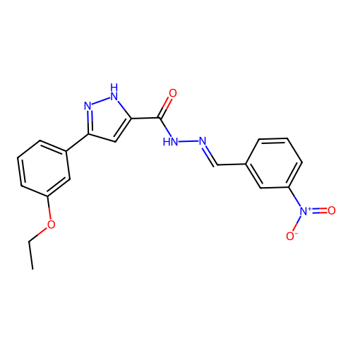 3-(3-ethoxyphenyl)-N'-(3-nitrobenzylidene)-1H-pyrazole-5-carbohydrazide structure