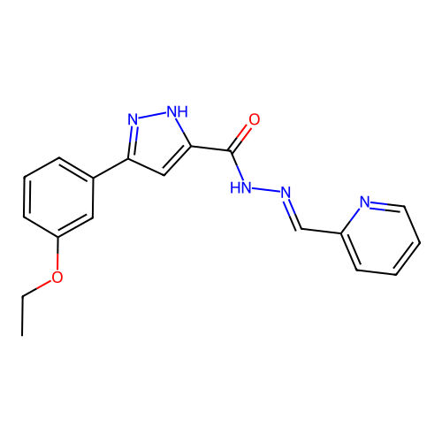 (E)-3-(3-ethoxyphenyl)-N'-(pyridin-2-ylmethylene)-1H-pyrazole-5-carbohydrazide structure