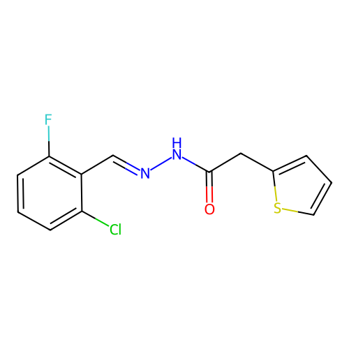 (E)-N'-(2-chloro-6-fluorobenzylidene)-2-(thiophen-2-yl)acetohydrazide structure