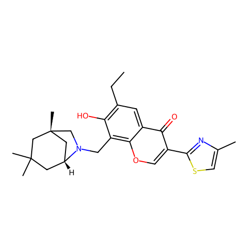 6-ethyl-7-hydroxy-3-(4-methyl-1,3-thiazol-2-yl)-8-[[(1R,5S)-3,3,5-trimethyl-7-azabicyclo[3.2.1]octan-7-yl]methyl]chromen-4-one structure