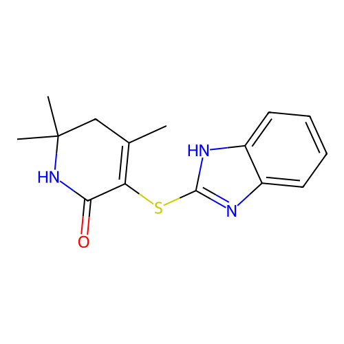 5-(1H-benzimidazol-2-ylsulfanyl)-2,2,4-trimethyl-1,3-dihydropyridin-6-one structure