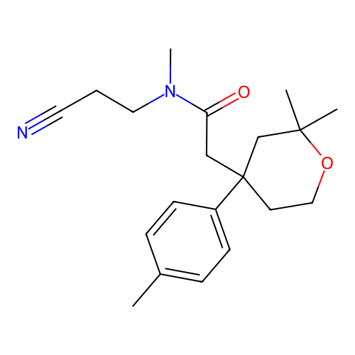 N-(2-cyanoethyl)-2-(2,2-dimethyl-4-(p-tolyl)tetrahydro-2H-pyran-4-yl)-N-methylacetamide structure