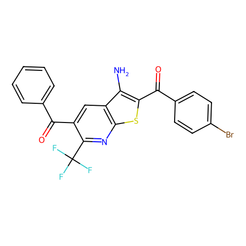 (3-amino-2-(4-bromobenzoyl)-6-(trifluoromethyl)thieno[2,3-b]pyridin-5-yl)(phenyl)methanone structure