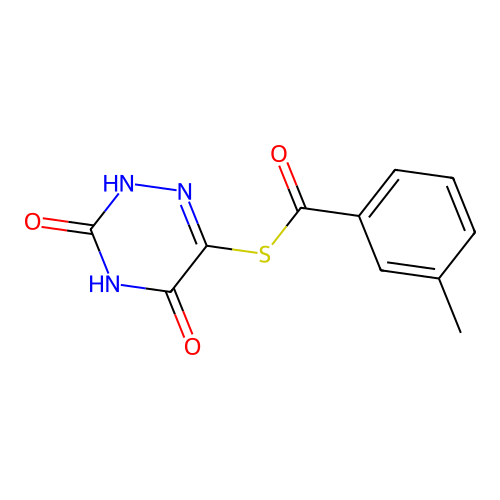 S-(3,5-dihydroxy-1,2,4-triazin-6-yl) 3-methylbenzenecarbothioate structure