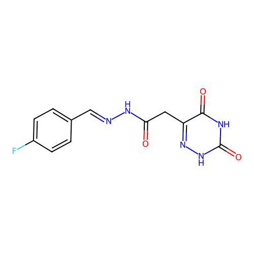 2-(3,5-dihydroxy-1,2,4-triazin-6-yl)-N'-[(E)-(4-fluorophenyl)methylidene]acetohydrazide structure