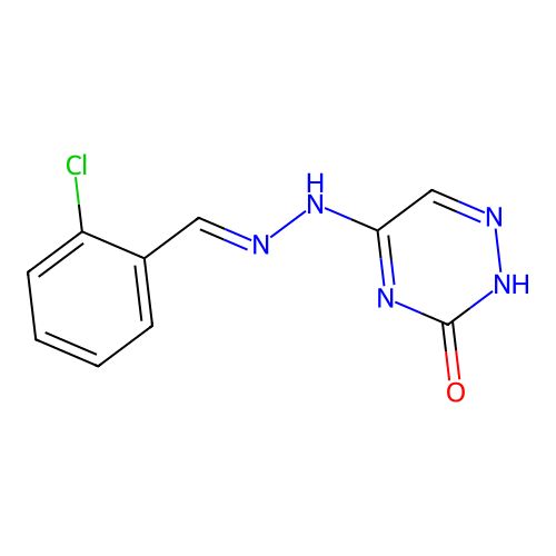 5-[(2E)-2-(2-chlorobenzylidene)hydrazinyl]-1,2,4-triazin-3-ol structure
