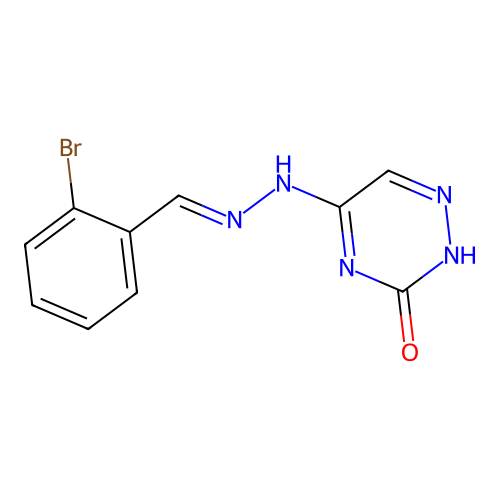 (E)-5-(2-(2-bromobenzylidene)hydrazinyl)-1,2,4-triazin-3(2H)-one structure