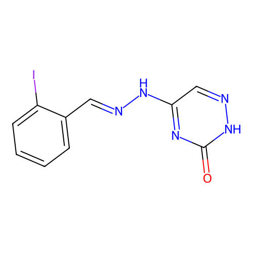 (E)-5-(2-(2-iodobenzylidene)hydrazinyl)-1,2,4-triazin-3(2H)-one structure