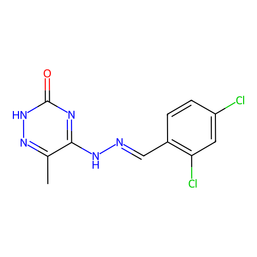 5-[(2E)-2-(2,4-dichlorobenzylidene)hydrazinyl]-6-methyl-1,2,4-triazin-3-ol structure