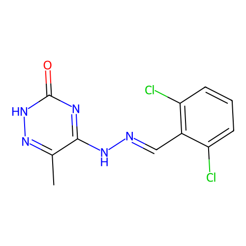 5-[(2E)-2-(2,6-dichlorobenzylidene)hydrazinyl]-6-methyl-1,2,4-triazin-3-ol structure
