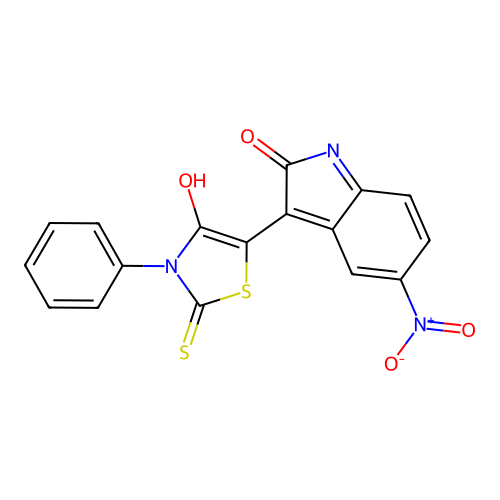 (Z)-5-(5-nitro-2-oxoindolin-3-ylidene)-3-phenyl-2-thioxothiazolidin-4-one structure