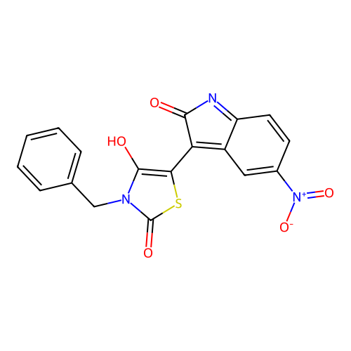 (Z)-3-benzyl-5-(5-nitro-2-oxoindolin-3-ylidene)thiazolidine-2,4-dione structure