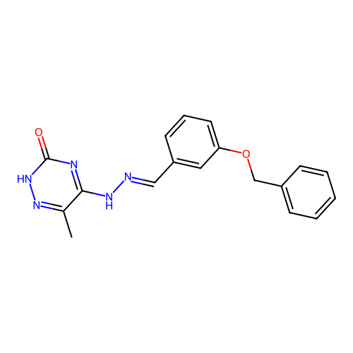 5-{(2E)-2-[3-(benzyloxy)benzylidene]hydrazinyl}-6-methyl-1,2,4-triazin-3-ol structure