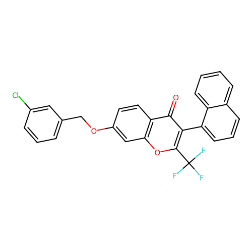 7-[(3-Chlorophenyl)methoxy]-3-naphthyl-2-(trifluoromethyl)chromen-4-one structure
