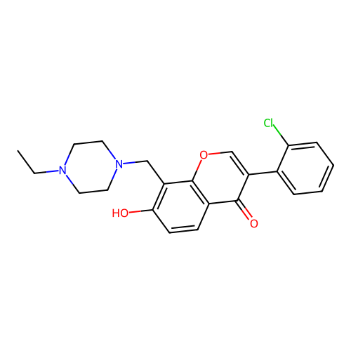 3-(2-chlorophenyl)-8-[(4-ethylpiperazin-1-yl)methyl]-7-hydroxy-4H-chromen-4-one structure