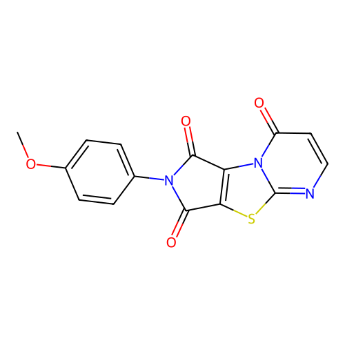 7-(4-methoxyphenyl)-5-hydroazolino[3,4-d]pyrimidino[2,1-b]1,3-thiazoline-4,6,8 -trione structure