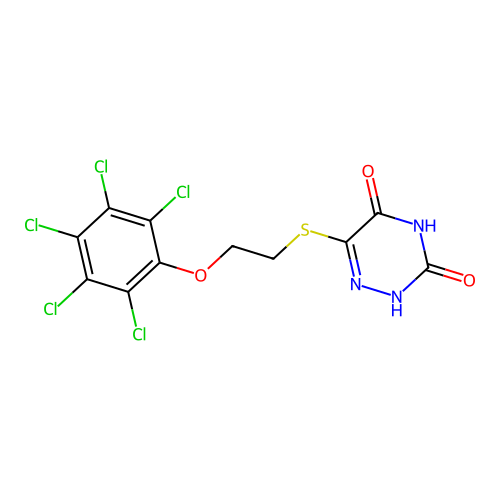 6-((2-(perchlorophenoxy)ethyl)thio)-1,2,4-triazine-3,5(2H,4H)-dione structure