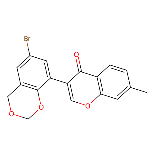 3-(6-bromo(2H,4H-benzo[e]1,3-dioxin-8-yl))-7-methylchromen-4-one structure