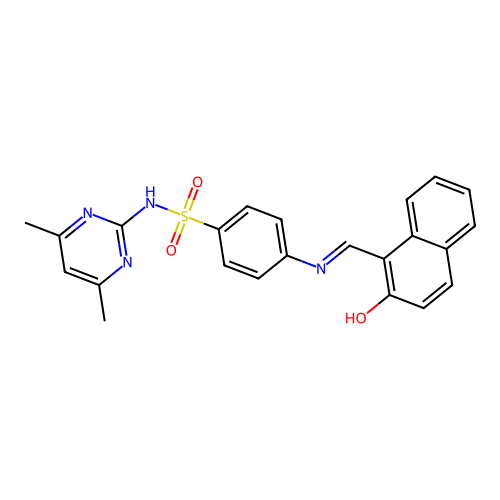 (4,6-dimethylpyrimidin-2-yl)({4-[2-(2-hydroxynaphthyl)-1-azavinyl]phenyl}sulfo nyl)amine structure