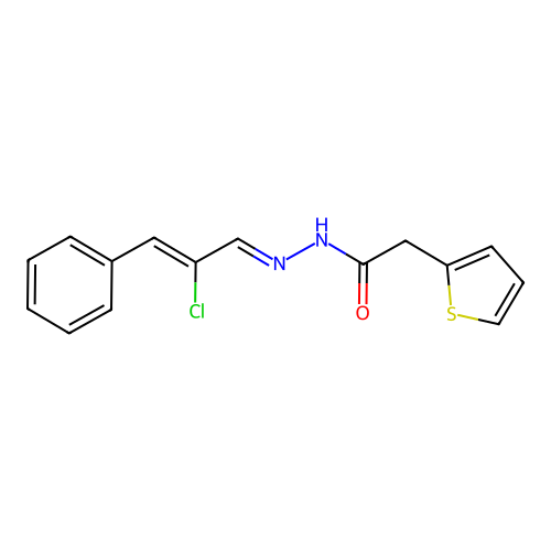 (E)-N'-((Z)-2-chloro-3-phenylallylidene)-2-(thiophen-2-yl)acetohydrazide structure