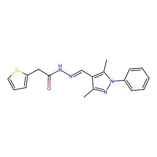 (E)-N'-((3,5-dimethyl-1-phenyl-1H-pyrazol-4-yl)methylene)-2-(thiophen-2-yl)acetohydrazide structure