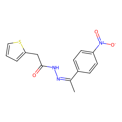 (Z)-N'-(1-(4-nitrophenyl)ethylidene)-2-(thiophen-2-yl)acetohydrazide structure