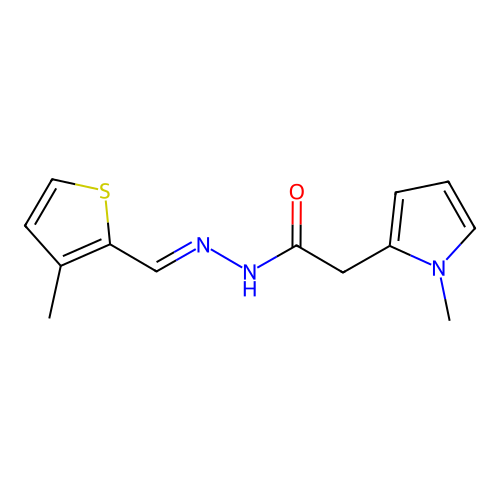 (E)-2-(1-methyl-1H-pyrrol-2-yl)-N'-((3-methylthiophen-2-yl)methylene)acetohydrazide structure