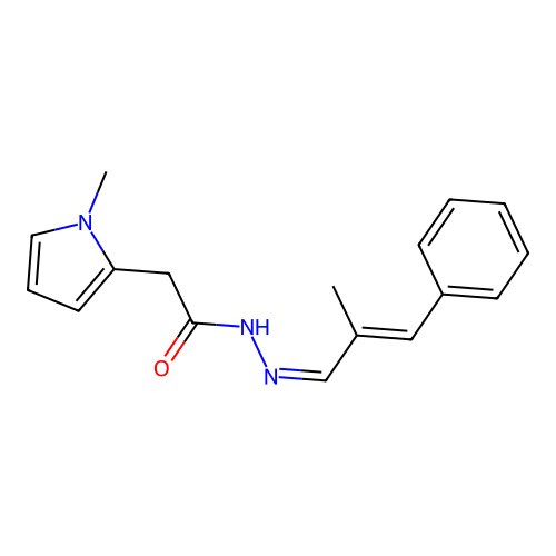 (1-Methyl-1H-pyrrol-2-yl)-acetic acid [(E)-2-methyl-3-phenyl-prop-2-en-(E)-ylidene]-hydrazide structure
