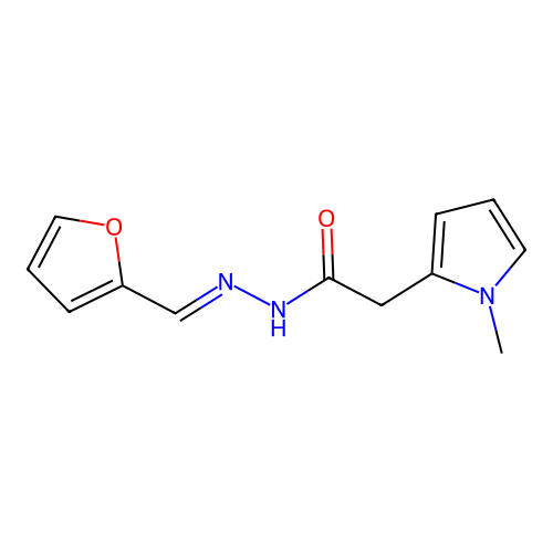 N-[(E)-furan-2-ylmethylideneamino]-2-(1-methylpyrrol-2-yl)acetamide structure