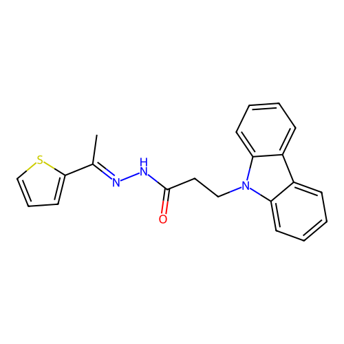 3-(9H-carbazol-9-yl)-N'-[(1E)-1-(thiophen-2-yl)ethylidene]propanehydrazide structure