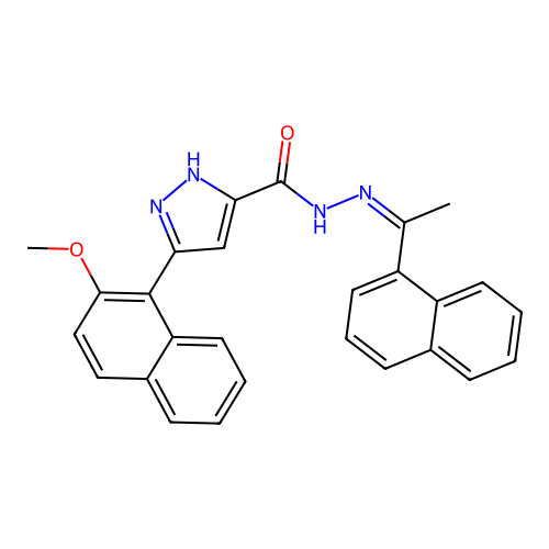 (Z)-3-(2-methoxynaphthalen-1-yl)-N'-(1-(naphthalen-1-yl)ethylidene)-1H-pyrazole-5-carbohydrazide structure