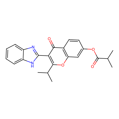 3-(1H-benzo[d]imidazol-2-yl)-2-isopropyl-4-oxo-4H-chromen-7-yl isobutyrate structure