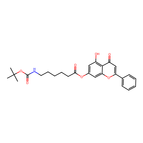5-hydroxy-4-oxo-2-phenyl-4H-chromen-7-yl 6-((tert-butoxycarbonyl)amino)hexanoate structure