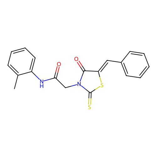 (Z)-2-(5-benzylidene-4-oxo-2-thioxothiazolidin-3-yl)-N-(o-tolyl)acetamide structure