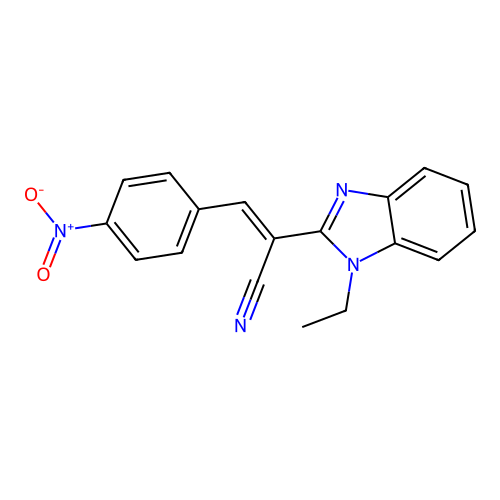 (2E)-2-(1-ethylbenzimidazol-2-yl)-3-(4-nitrophenyl)prop-2-enenitrile structure