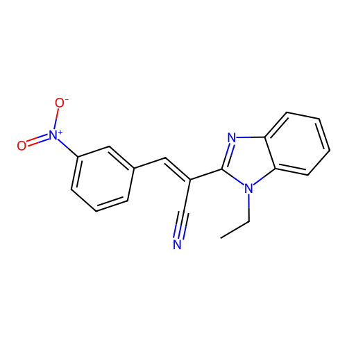(E)-2-(1-ethylbenzimidazol-2-yl)-3-(3-nitrophenyl)prop-2-enenitrile structure